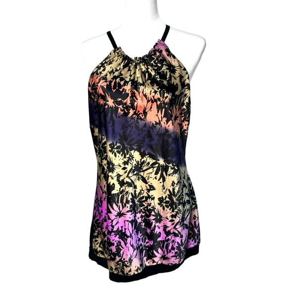 THE LIMITED XL‎ Silky Tropical Floral Halter Tunic Top Mini Dress Swim Cover Up - Picture 1 of 8